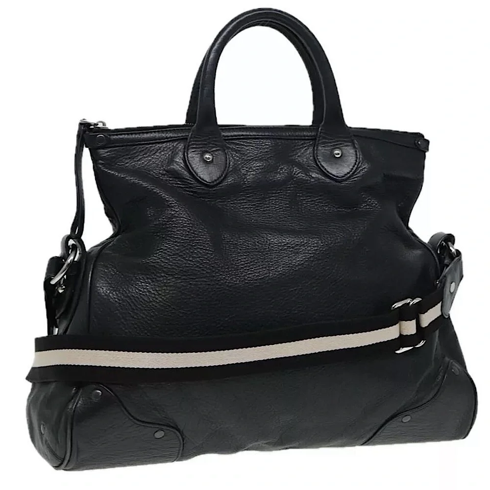 BALLY Black Leather Trainspotting Work Bag Black Striped Adjust Shoulder Strap